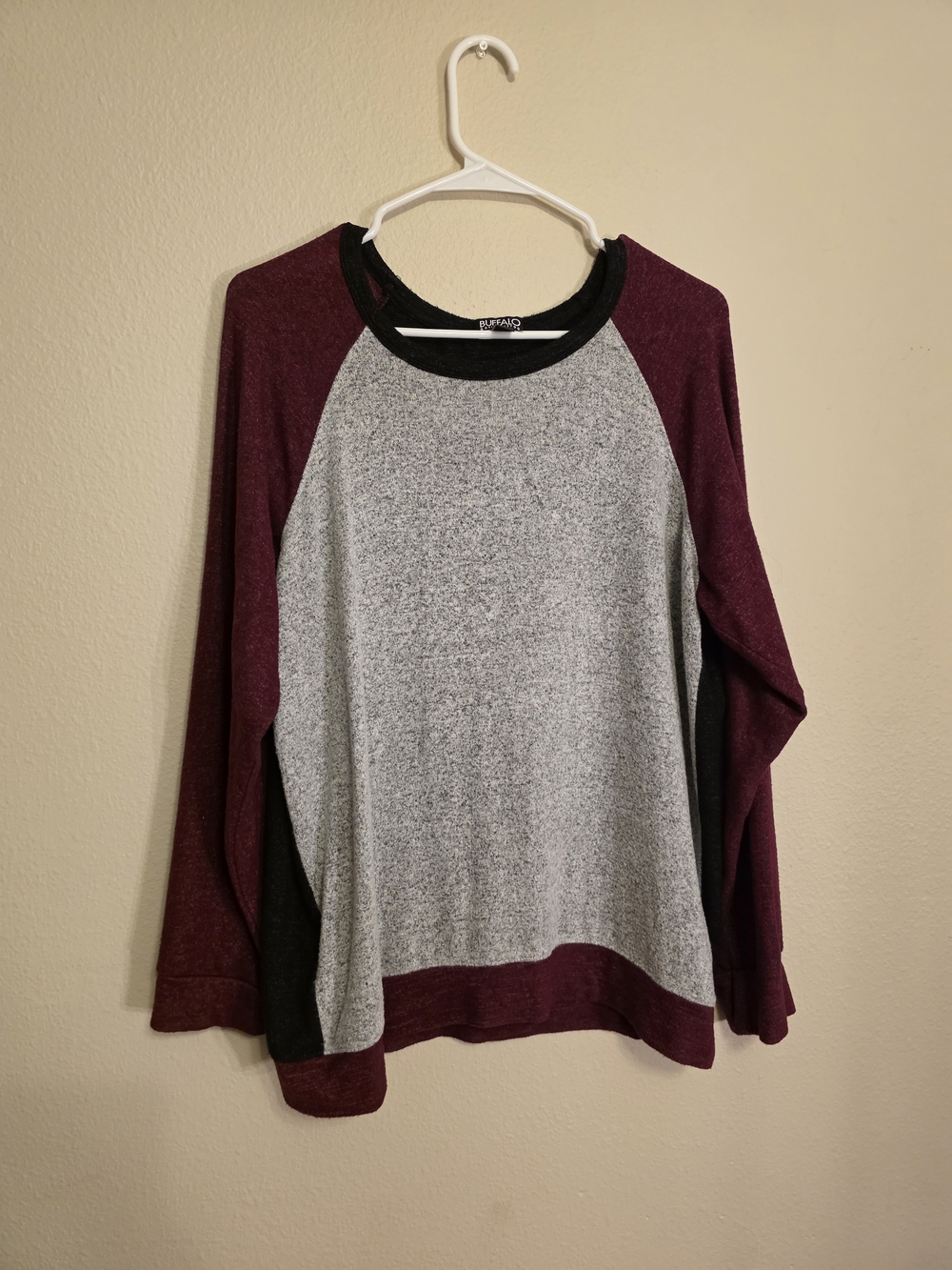 Buffalo Heather Gray and Burgundy Raglan Sweatshirt